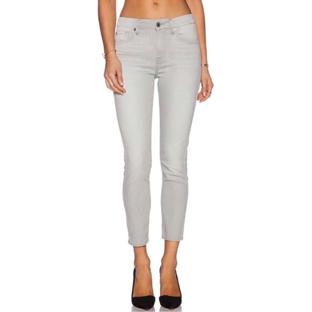7 For All Mankind Midrise Cropped Skinny Jeans Gray 28
